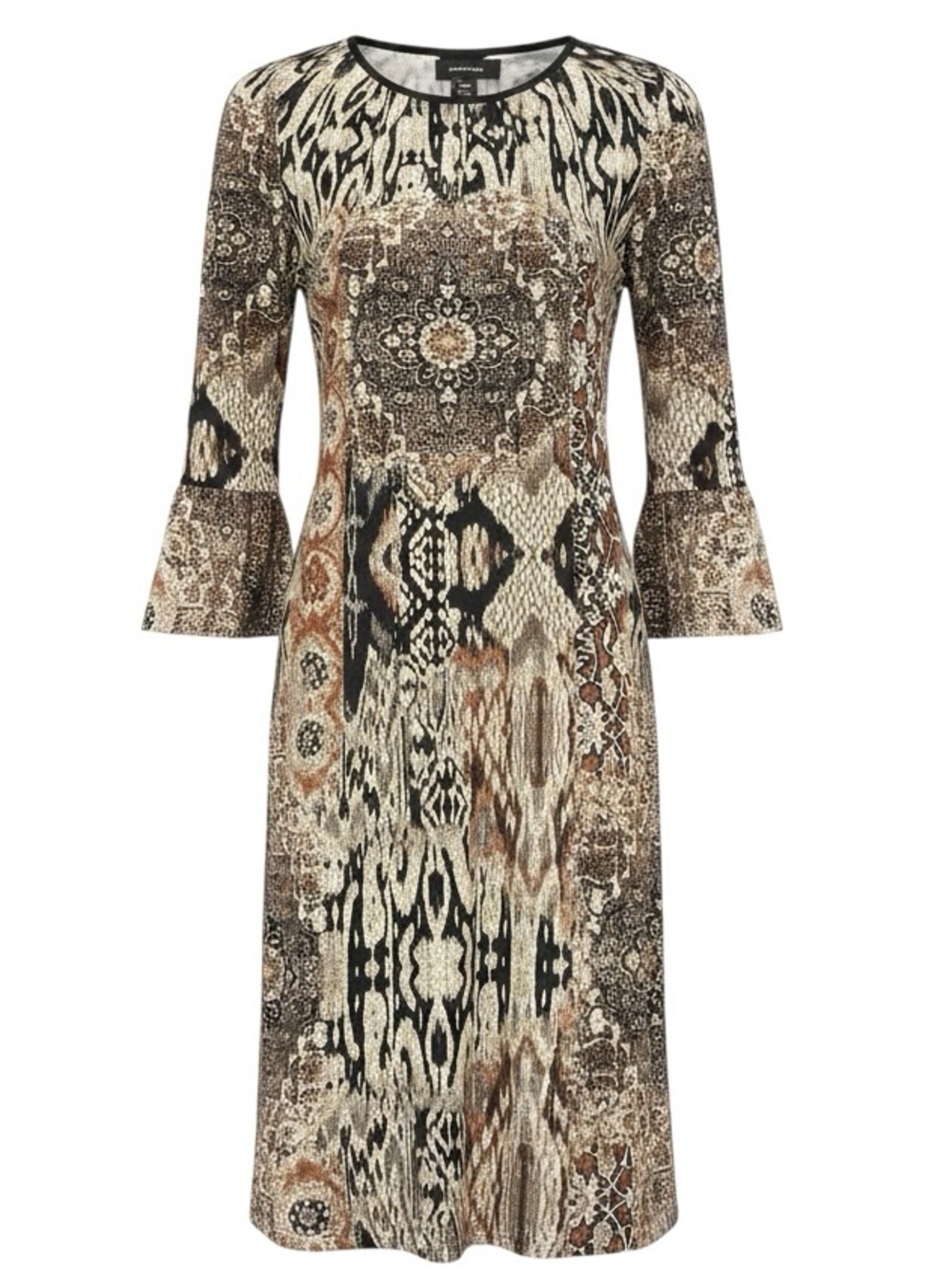 R&M Richards Neutral-Toned Printed Midi Dress in Cream and Brown - Picture 1 of 8